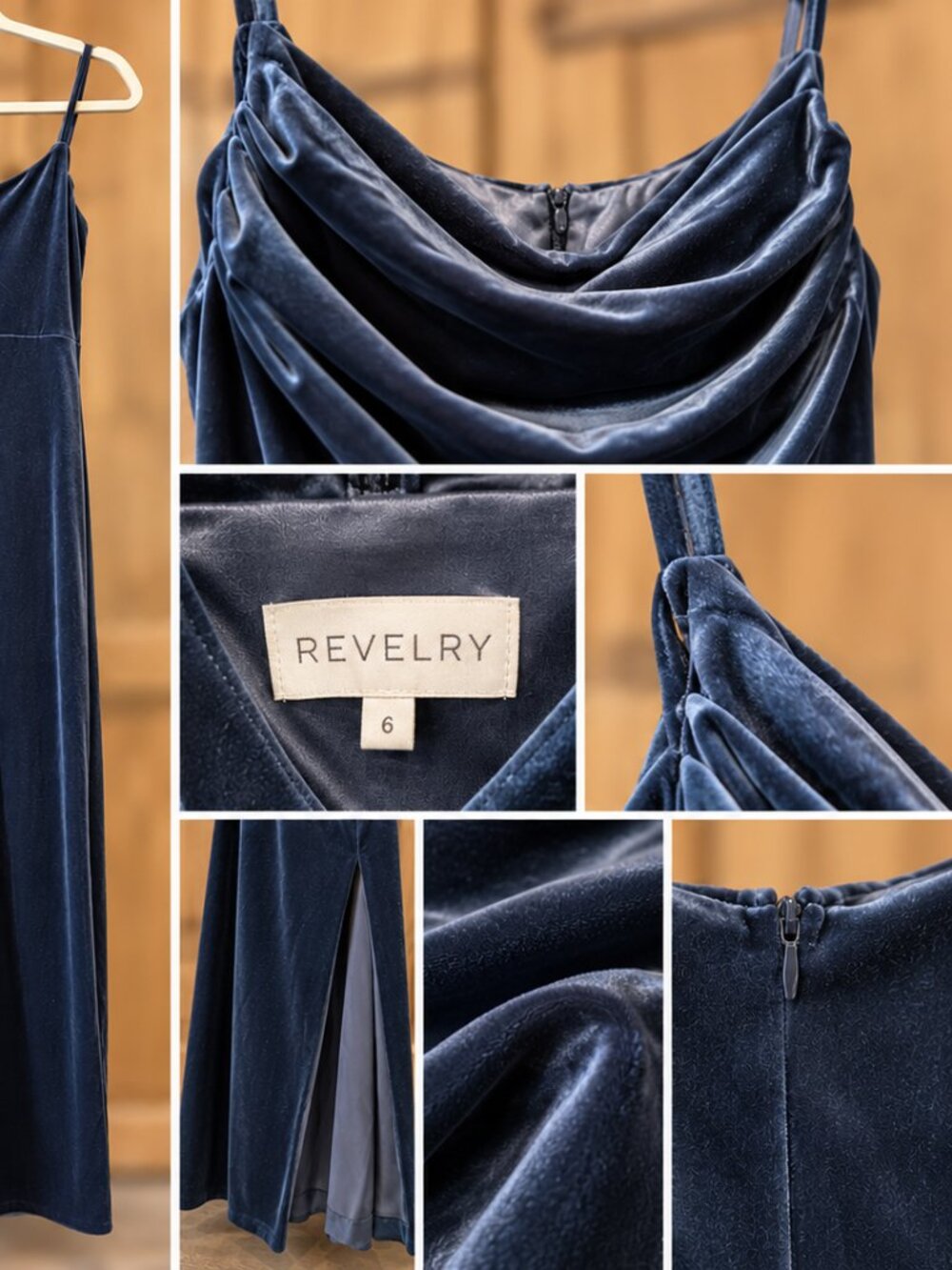Revelry Skye Navy Velvet Cowl Neck Bridesmaid Maxi Dress Size 6 - Picture 4 of 5